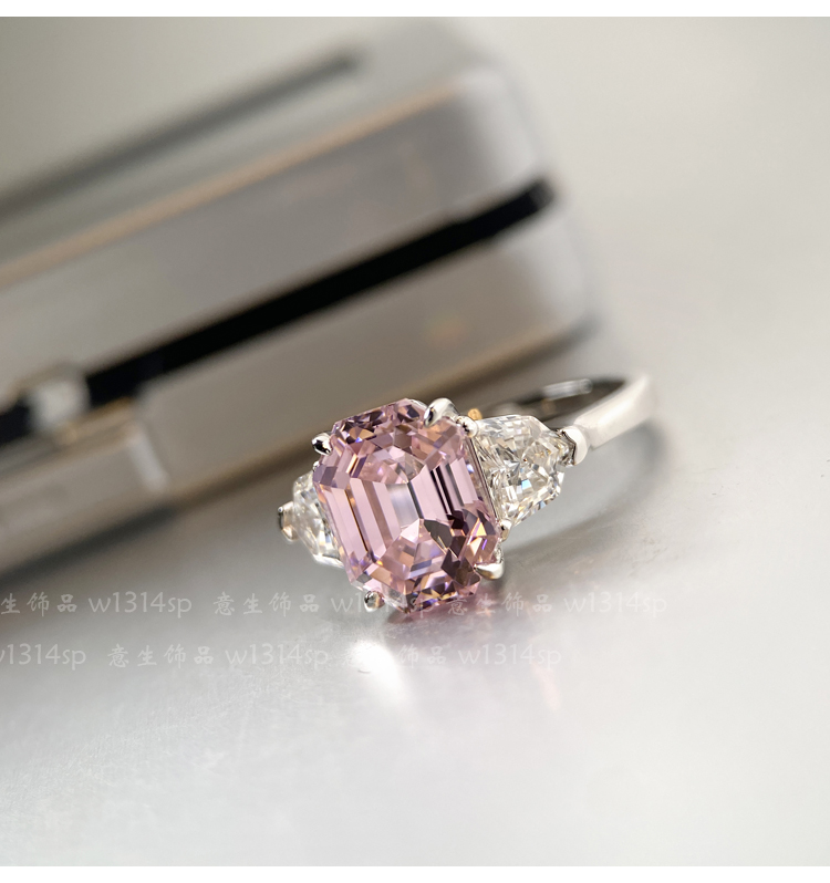 纯银镀18k金高端定制浓郁粉4克拉阿斯切hw戒指粉钻冷淡风高级感璨