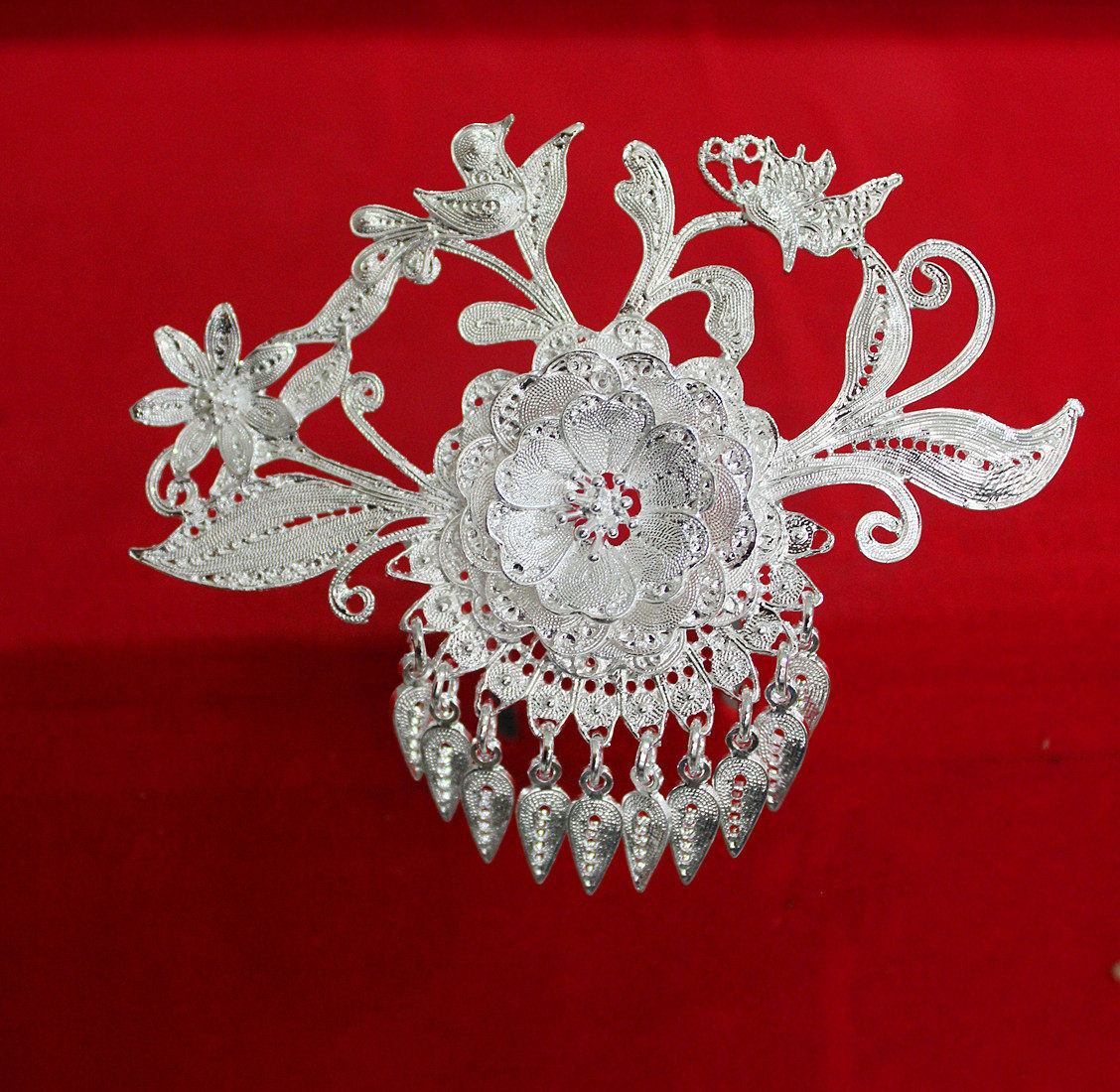 民族舞蹈服装头饰配饰苗族银饰头钗仿掐丝工艺头饰