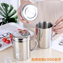 304 cup with lid Stainless steel double-layer childrens water cup Tea bowl drinking cup with handle Coffee cup Mug