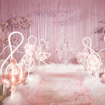 Wedding stage layout Sprout luminous road lead wrought iron musical notes Moon boat decoration window live background decoration
