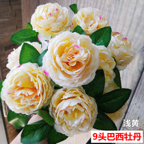 Wedding simulation flower 9 Brazilian peony bouquet cored peony European moonlight rose fake flower silk floral decoration