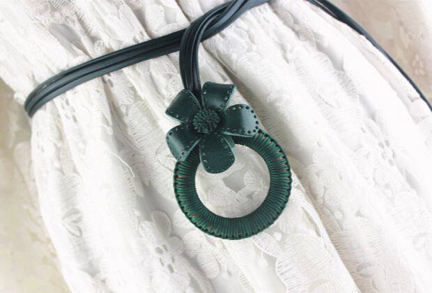 百搭圆环腰带皮带女韩国复古黑色腰绳韩版简约装饰连衣裙花朵皮绳_7折