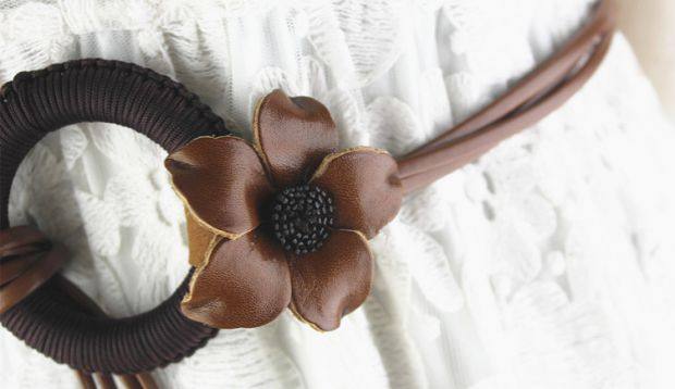 百搭圆环腰带皮带女韩国复古黑色腰绳韩版简约装饰连衣裙花朵皮绳_7折