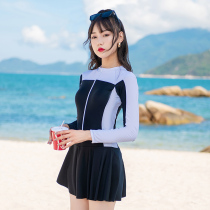 Swimwear womens one-piece skirt flat angle 2021 new long sleeve sunscreen conservative size fat MM hot spring swimsuit