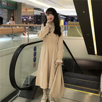 French vintage dress light familiar wind niche 2021 Korean version waist base student dress female autumn and winter long dress