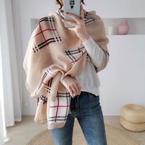 Japanese spring and autumn cotton plaid scarf womens vintage Wild scarf winter warm bib shawl