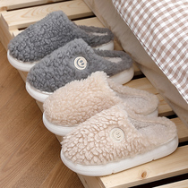 Japanese foot-like cotton slippers womens autumn and winter warm home with non-slip plush padded bottom couple cotton shoes