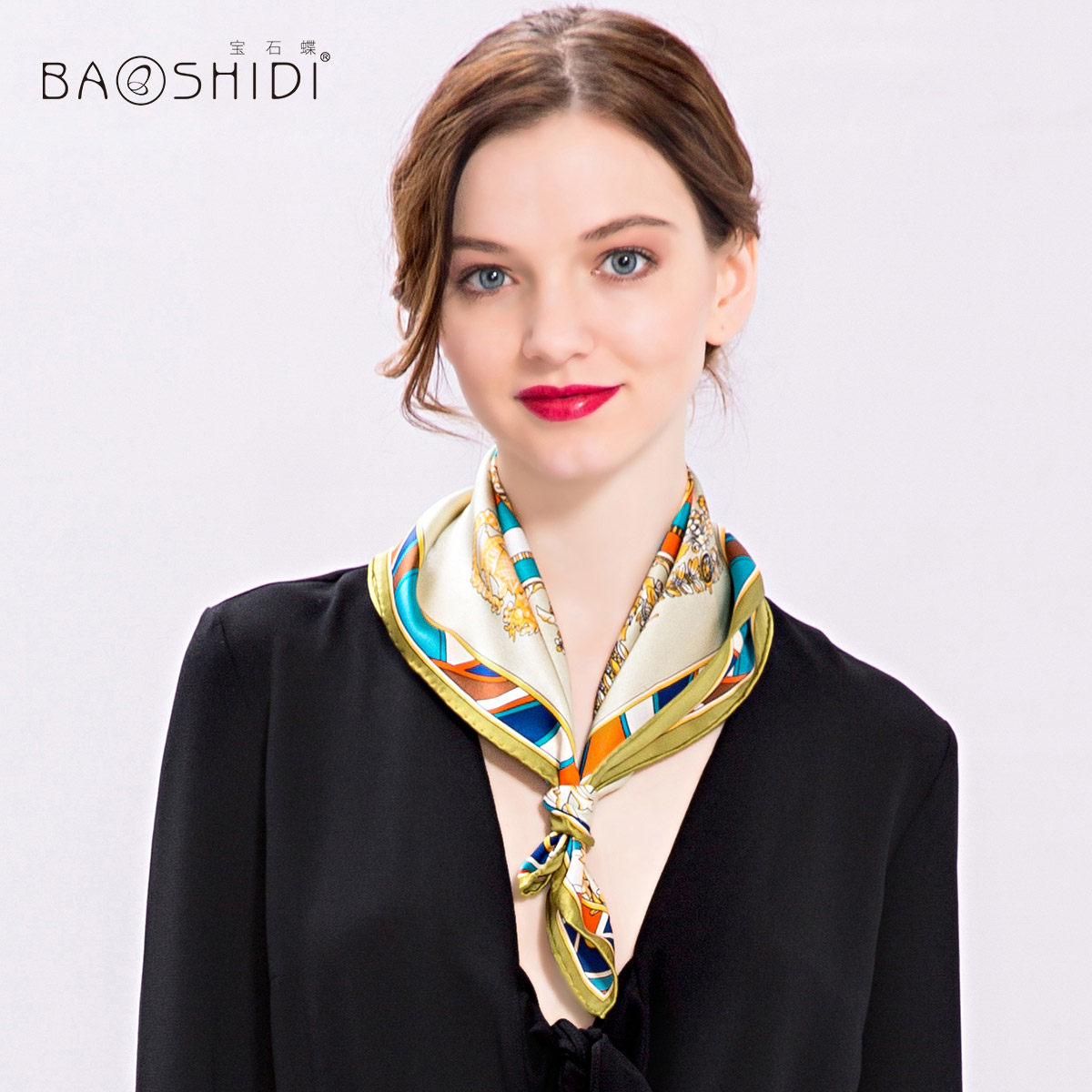 宝石蝶真丝丝巾 女士2017春夏新款时尚小方巾桑蚕丝围巾/罗盘玫瑰