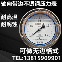 y100ztbf axial stainless steel pressure gauge YN-100BFZT shock resistant pressure gauge with flange side panel back