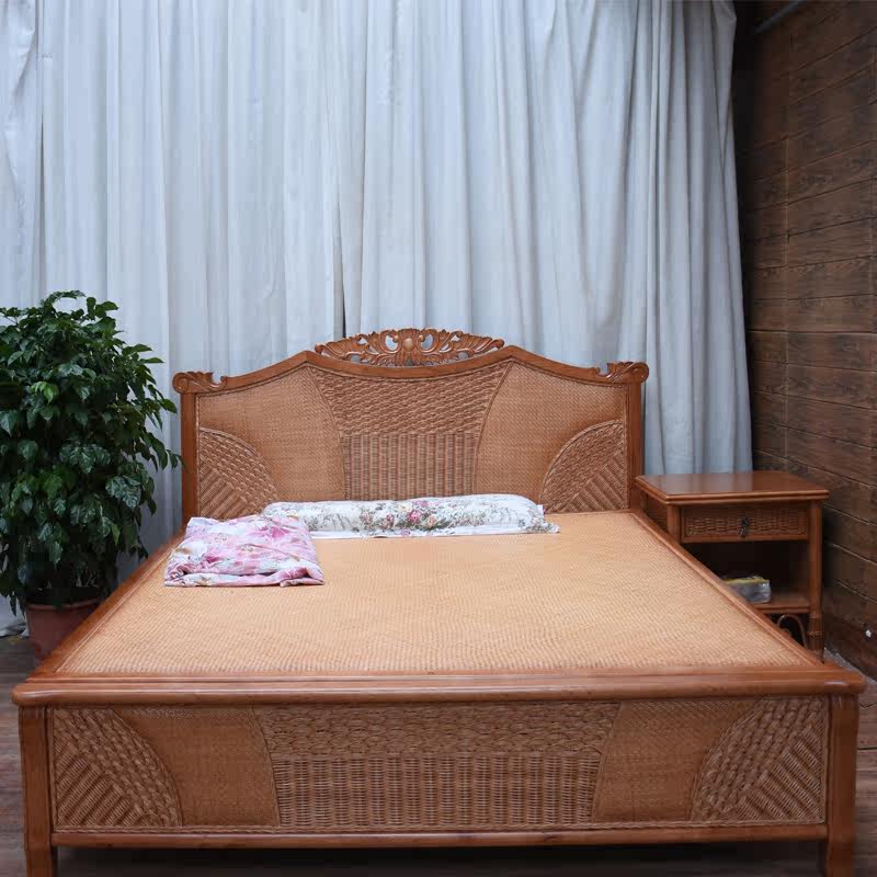 卧室双人床印尼藤大床东南亚藤席藤编实木床真藤1.5米1.8米床组