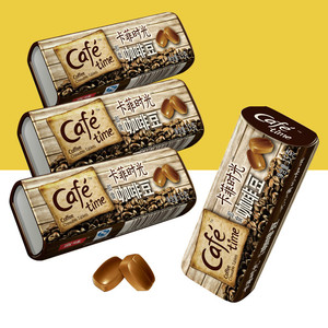 富味休闲咖啡糖即食咖啡豆咖啡咀嚼片糖果零食22gx4铁盒包邮