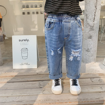 Boys jeans 2021 Spring and Autumn new boys foreign style pants small children Tide pants boys handsome trousers