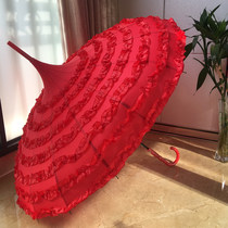 Creative Wedding Umbrella Bride Umbrella Large Red Umbrella Lace Lace Flower Side Long Handle Umbrella Bridal Bridal Bridal Red Umbrella Clear Umbrella