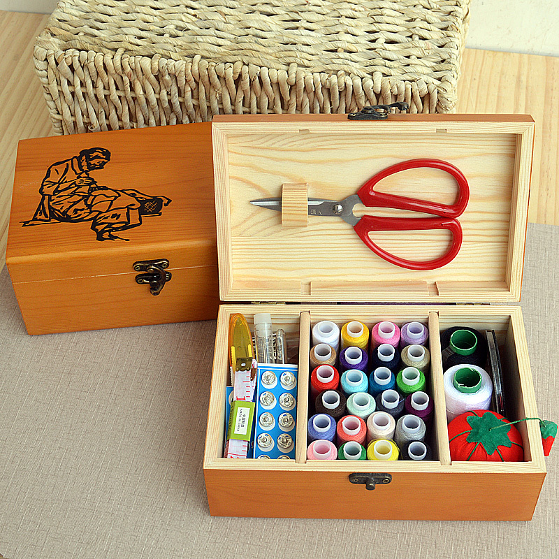 High-quality solid wood needle and thread set home multi-functional advanced needle and thread box hand sewing tools for marriage