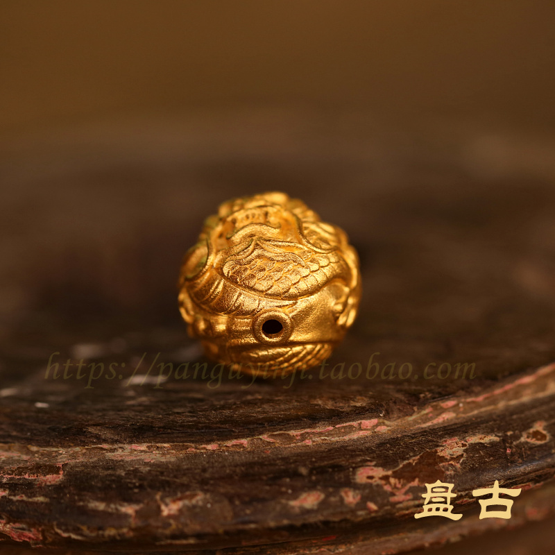 黄金足金软金古法金浮雕龙珠圆珠转运珠定做15mm