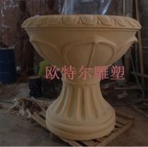 Sandstone sculpture flowerpot bowl glass steel carving pot outdoor landscape shopping mall decorated European style GRC flower mantle