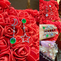 VISING jewelry Stars MOON AB natural Chalcedony Agate 925 silver EARRINGS STUD earrings EARRINGS CHRISTMAS gift