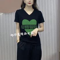 Neighborhood Cranberry womens fashion Alphabet Hot drill T-shirt 2022 Summer New Yangqi Mama Reduced-Age Short Sleeve Blouse