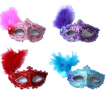 Halloween masquerade feathers mask Venice lace mask adult childrens party prom princess mask