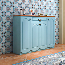 Mediterranean shoe cabinet solid wood drawer Piano paint four-door open door five-layer entrance cabinet large-capacity door cabinet shoe rack