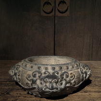 Imitation Ancient Stone Sculpture Mountain Siqing Stone Sculpture Quadrillion Head Retro Made Old Stone Basin Flower Pot for Playing Collection Outdoor Pendulum