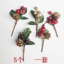 Christmas pine cones Plastic dried flowers Greeting card accessories Tote bag box DIY handmade accessories set of 5 flowers