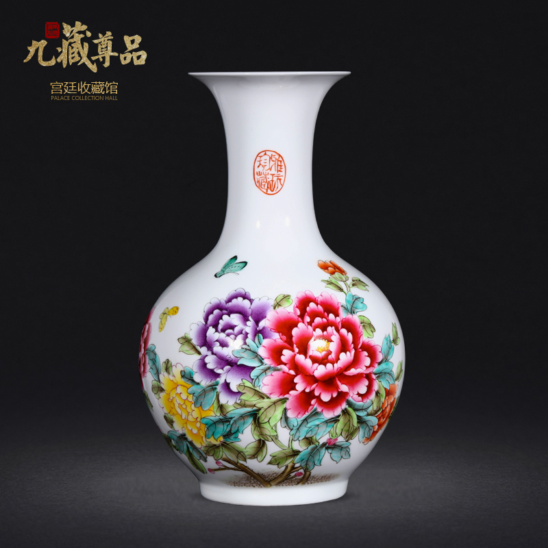 Jingdezhen ceramics vase hand - made famille rose blooming flowers of the reward bottle of home sitting room collect adornment
