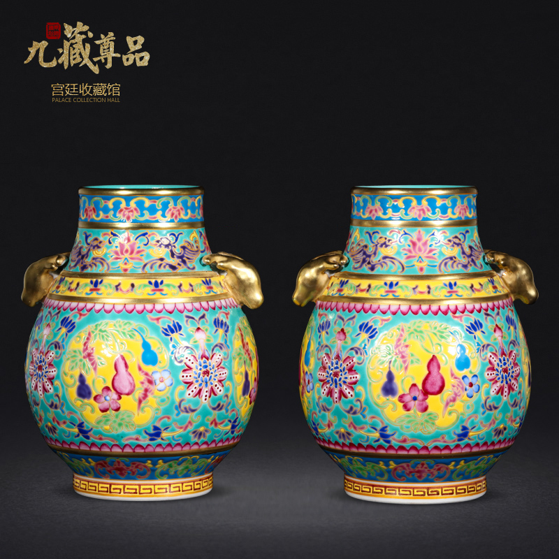 Jingdezhen ceramics antique hand - made lion listen lu chun bottles household enamel vase classic adornment furnishing articles