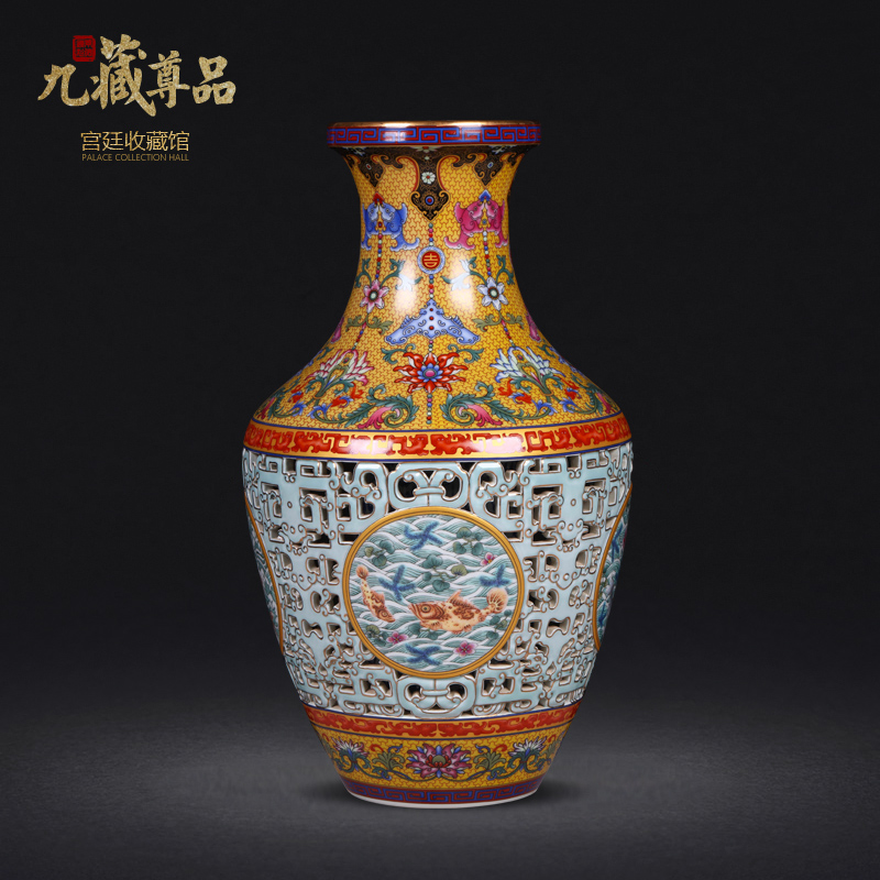 Manual high imitation the qing qianlong pastel hollow out heart bottles of archaize of jingdezhen ceramic vase furnishing articles antique collection