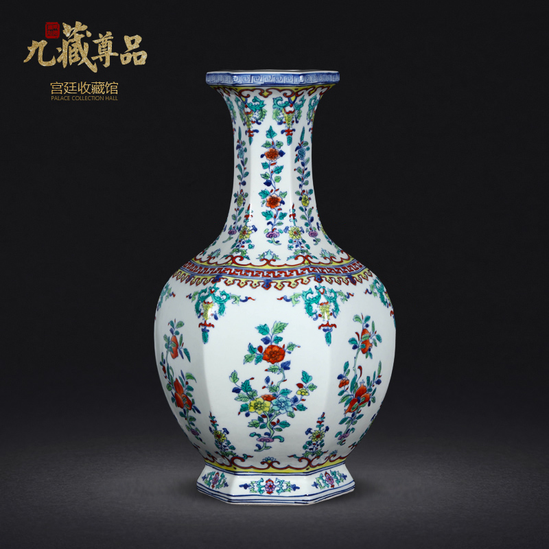 Jingdezhen ceramics vase furnishing articles celebrity hand - made ceramic vase archaize ceramic vases, bucket color hexagonal vase
