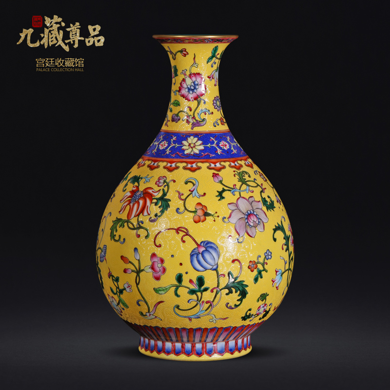 Jingdezhen ceramic hand - made colored enamel to pick the flower to flower okho spring rich ancient frame vase home furnishing articles