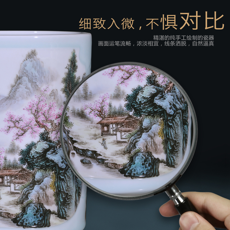 Jingdezhen ceramics hand - made scenery brush pot sitting room porch Chinese TV ark, flower arranging decorative vase furnishing articles