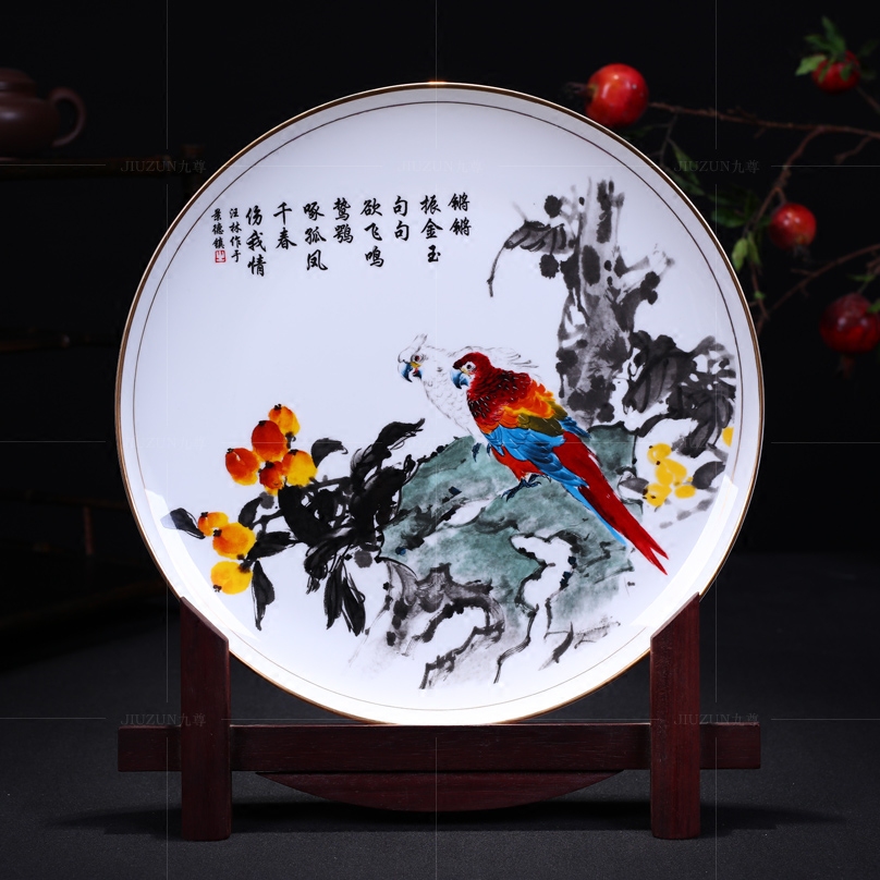 Jingdezhen ceramics decoration see fly wing to wing hang dish of modern Chinese style living room sat dish dish handicraft