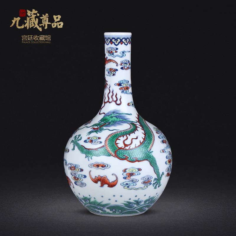 Blue and white dragon grain fights bile flower vase xiangyun bat flower arranging furnishing articles archaize porcelain jingdezhen pure manual