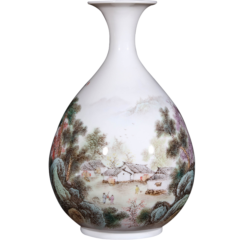 Jingdezhen ceramics dong - Ming li hand - made pastel landscape vase Chinese style living room TV cabinet decorative furnishing articles arranging flowers