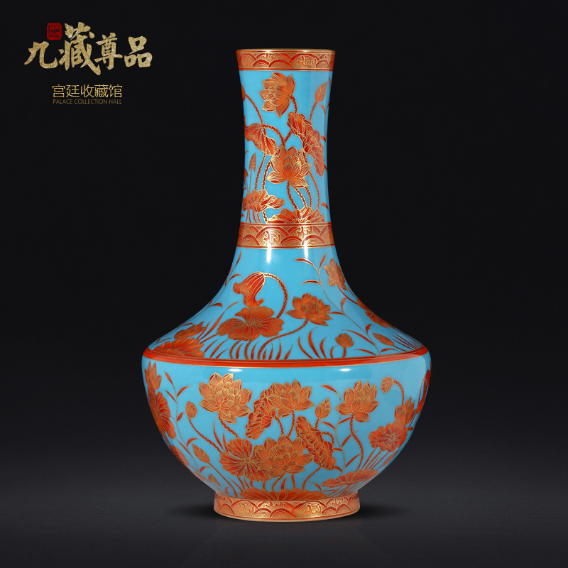 Jingdezhen chinaware bottle of Chinese antique hand - made gold lotus sitting room porch TV ark, flower adornment furnishing articles