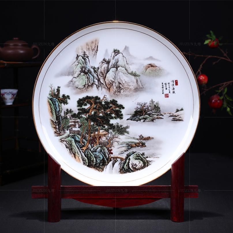 Jingdezhen ceramics decoration hanging dish of modern Chinese style living room paint qingxi yu le sat dish dish crafts