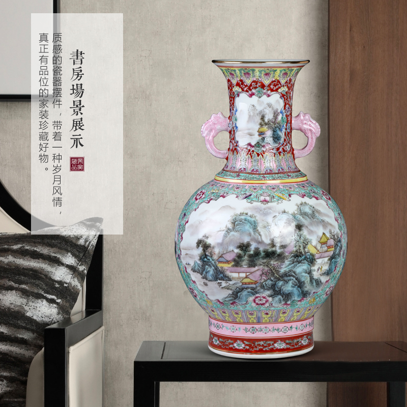 Jingdezhen ceramic hand - made pastel window landscape of the republic of China vase Chinese sitting room porch TV ark, flower arranging furnishing articles