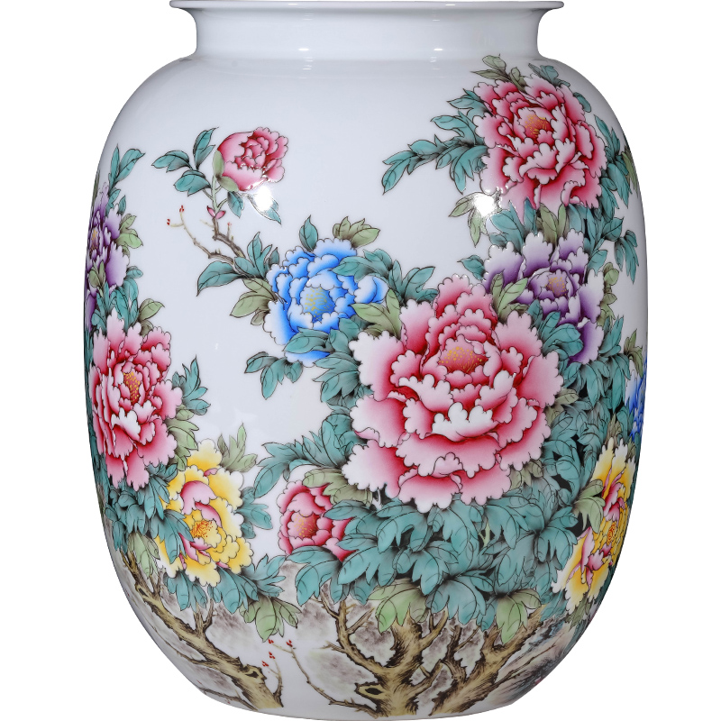 Jingdezhen ceramics hand - made pastel peony vases, new Chinese style living room TV ark, flower arranging porch is decorated furnishing articles