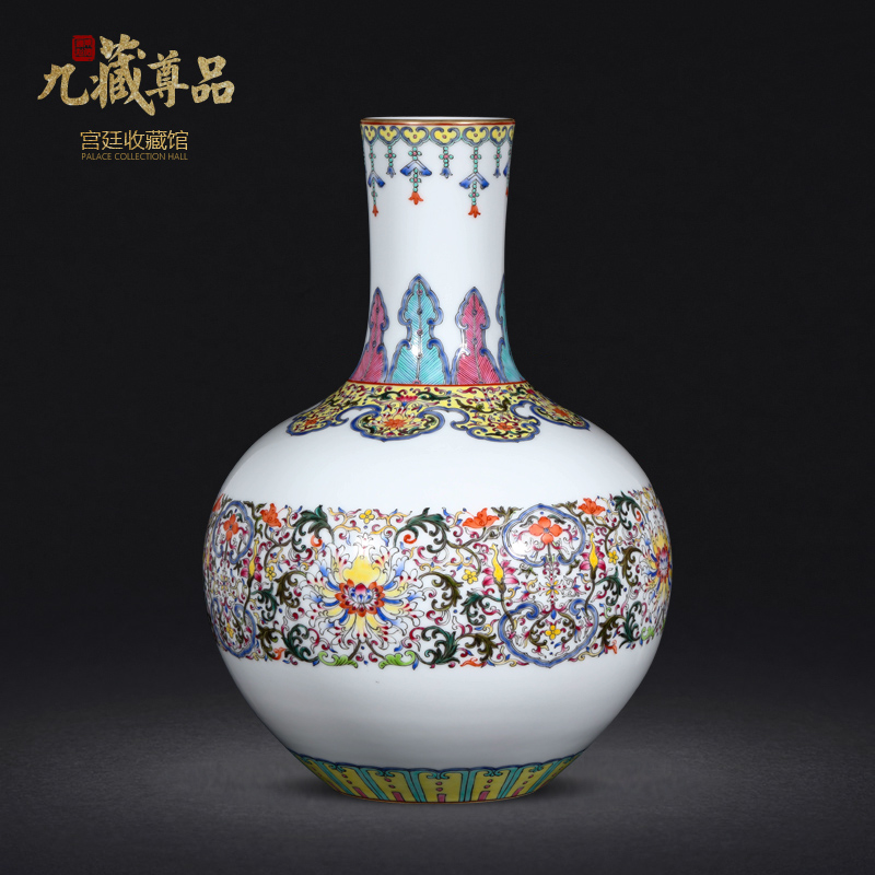 Jingdezhen antique hand - made bound branch lotus tree porcelain enamel made pottery porcelain vases decorative furnishing articles in the living room