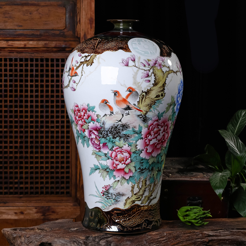 Jingdezhen ceramic hand carved blooming flowers mei bottles of Chinese style living room TV ark, flower arranging porch is decorated furnishing articles