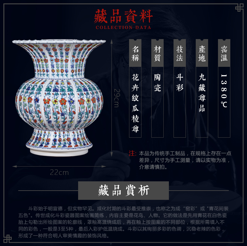 About Nine hid statute of the qing yongzheng product of jingdezhen ceramics colored flower tattoos melon leng statute of Chinese style living room vase furnishing articles