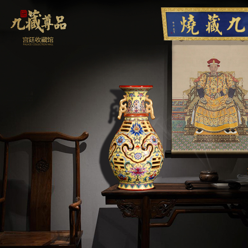 Jingdezhen ceramic hand - made this revolving up enamel see colour yellow to heaven and bottles of antique vase crafts