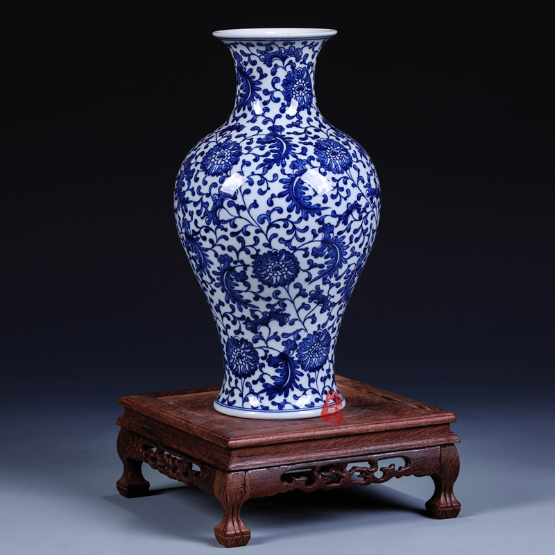 Antique hand - made tail of blue and white porcelain bottle of jingdezhen ceramic vases, flower crafts are sitting room classical Ming and the qing dynasties