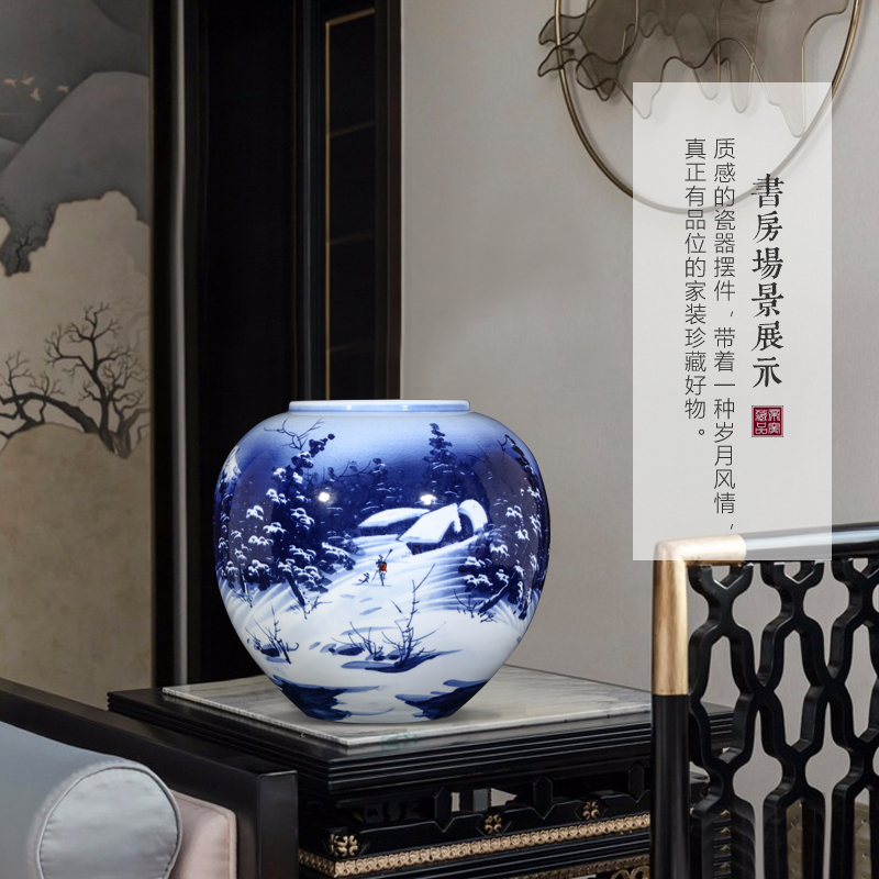 Jingdezhen ceramic masters Chinese hand - made snow of blue and white porcelain jar sitting room porch TV ark, vase furnishing articles