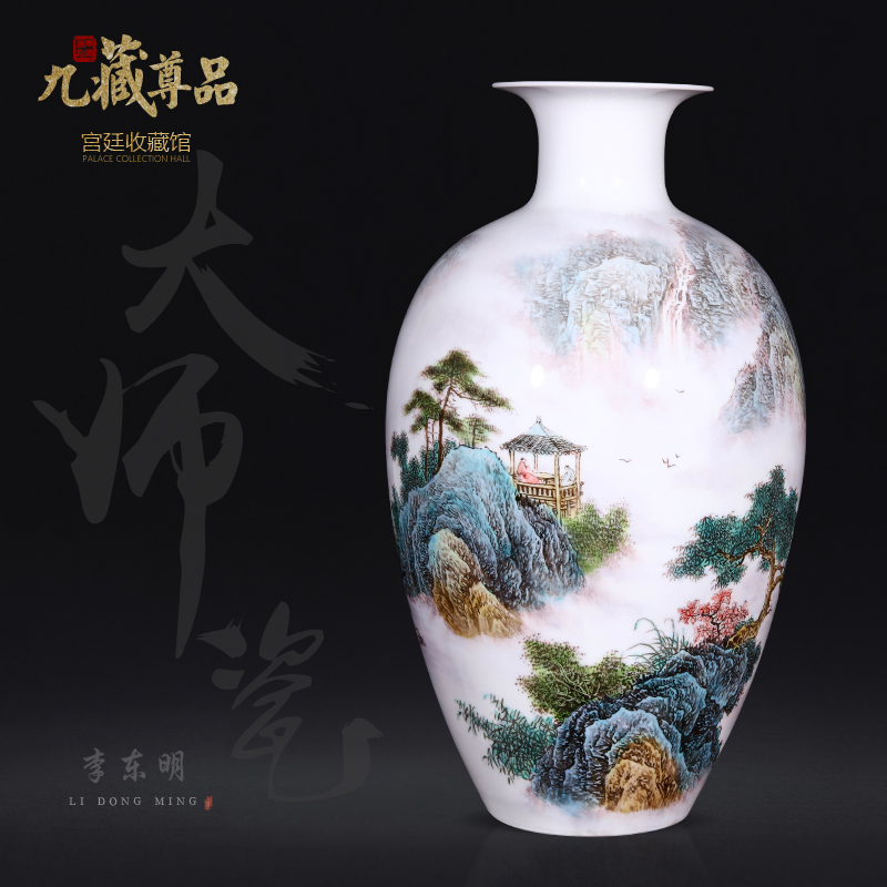 Jingdezhen ceramics dong - Ming li hand - made pastel landscape vase household of Chinese style living room porch flower arranging furnishing articles