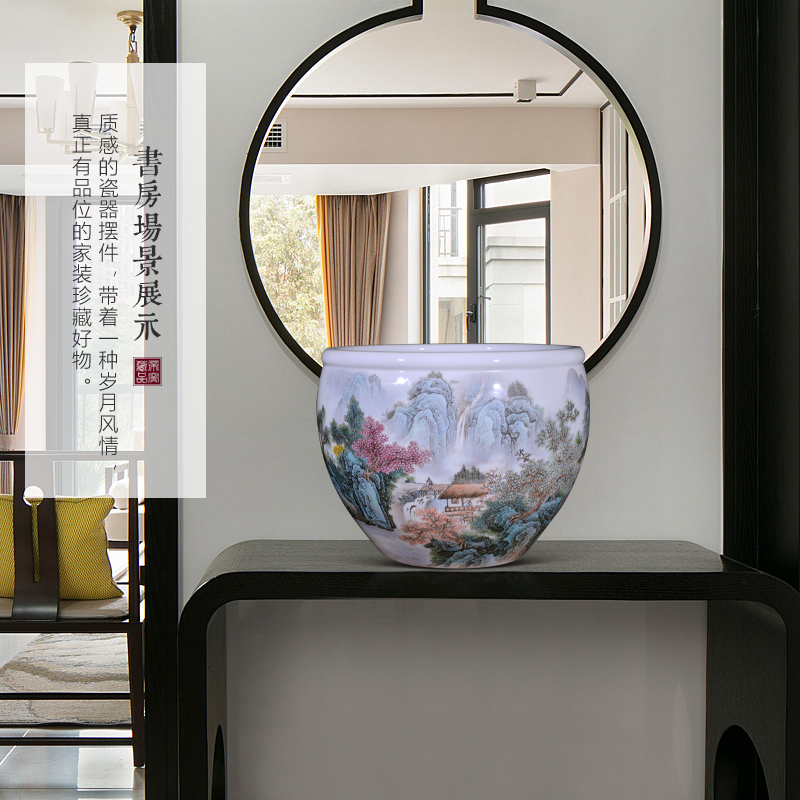 Jingdezhen ceramics hand - made pastel landscape tortoise calligraphy and painting cylinder home sitting room hotel is suing garden furnishing articles