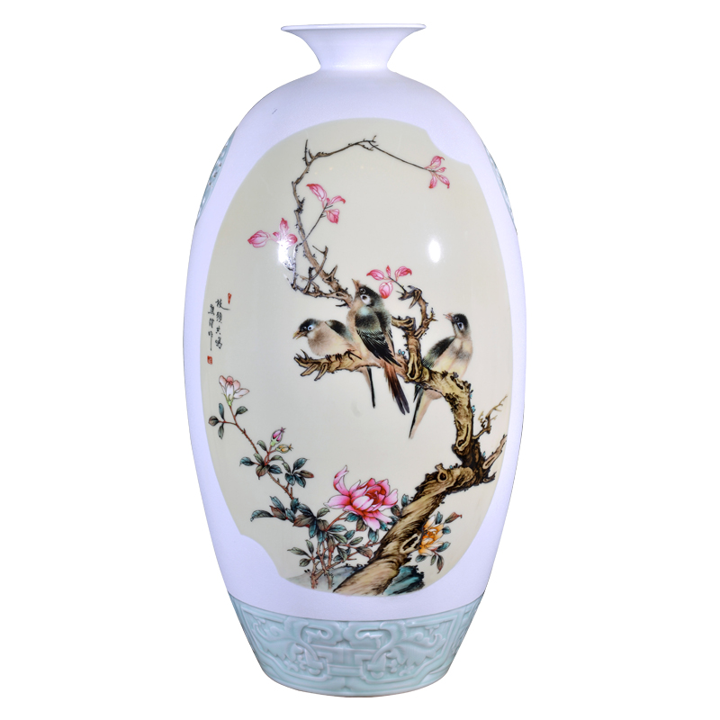 Jingdezhen ceramics Xiong Jian hand - made powder enamel vase Chinese style living room TV cabinet decorative furnishing articles arranging flowers