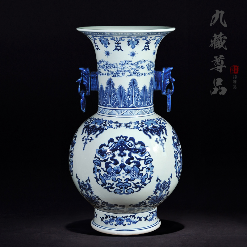 Jingdezhen ceramic vase imitation the qing qianlong hand - made porcelain ears eight Aquarius handicraft furnishing articles in the living room