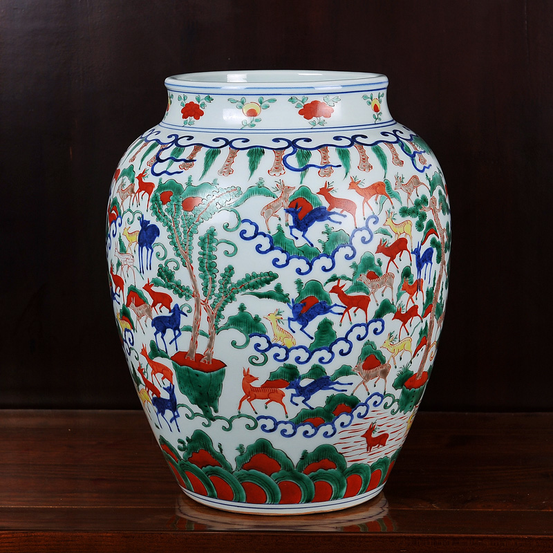 Jingdezhen ceramics deer imitation Ming wanli multicoloured hundred grain vase household craft sitting room adornment is placed